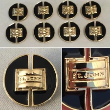 Lot of 8 ST. JOHN Brass Gold-Tone & Black Lacquer Enamel .75" Buttons