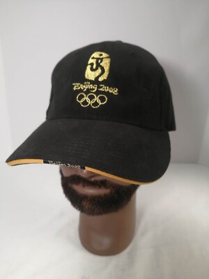Beijing 2008 olympic baseball hat Golf cap black gold embroidered adjustable