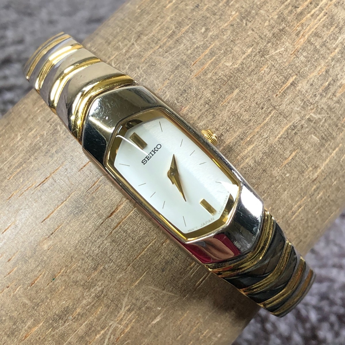 Seiko Women 1F20-6H49 Two Tone Rectangular Quartz Analog 15mm