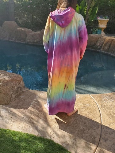 Maya Antonia Unisex Hand Tie-Dye Rainbow Cotton-Linen Maxi Dress/Kaftan/Hoodie - 第 6/13 張圖片
