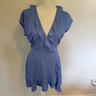 aritzia blue floral dress Sunday Best Aritzia Wrap Mini Dress Ruffle Blue Floral 2