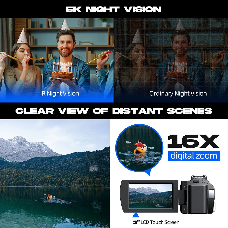 ✅5K Video Camera 56MP 16X Digital Zoom Camcorder WiFi Vlogging Camera w/ Tripod - image 3 of 4