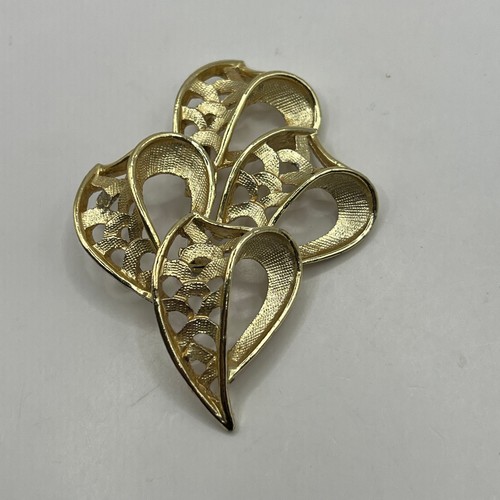 Vintage Ribbon Flower Brooch Brushed Gold Tone Pin - Picture 5 of 8