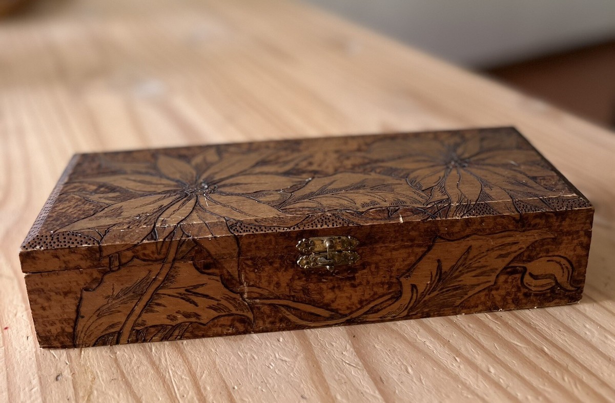 Vintage flemish 681 Pyrography wooden box | eBay