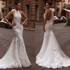 Luxury Mermaid Wedding Dresses Halter Neck Backless Lace 3D Flowers Bridal Gowns