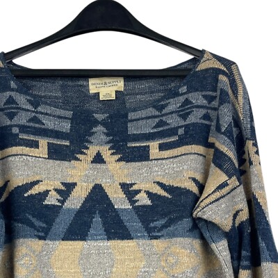Denim & Supply Ralph Lauren Womens M Blue Southwestern Knit Crop Sweater Size M