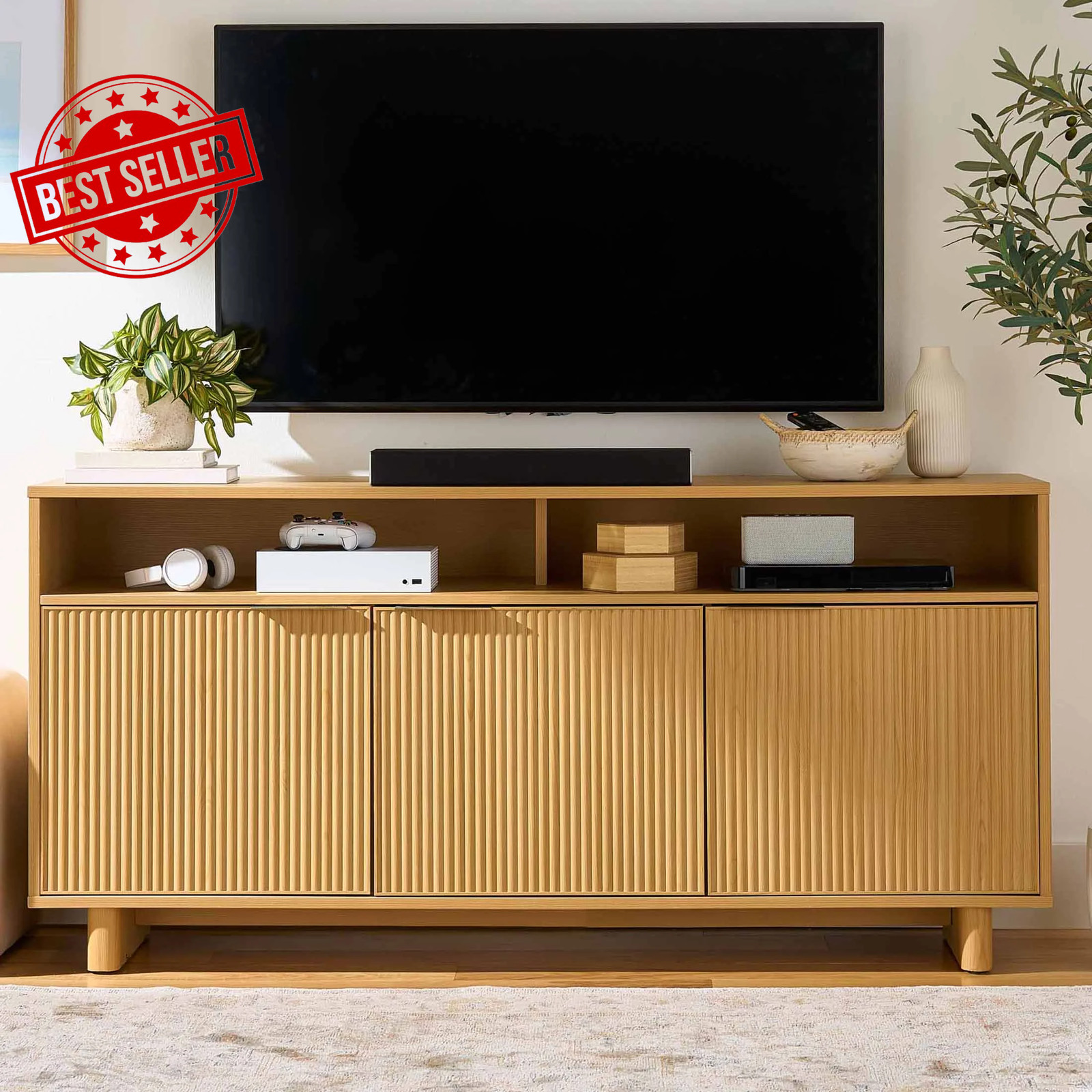 For Tvs Up To 70", Natural Pine Finish