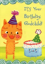 Kitten and Cake Birthday Card for Godchild - Greeting Card by Designer Greetings
