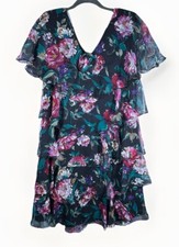 VTG After Dark Tiered Ruffle Mini 11/12 Floral Rose Layered Sheer 90s USA EUC