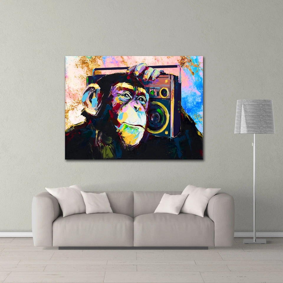 Leinwandbild Poster Acryl Glas Pop-Art Affe Musik bunt Abstrakt Graffiti - Bild 4 von 4