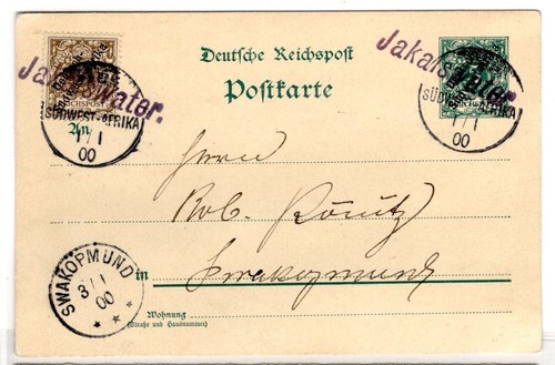 DSWA 1900 HIKING STAMP JAKALSWATER To SWAKOPMUND