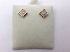 10k Yellow Gold Square Natural Diamond Accent Stud Earrings - Pair