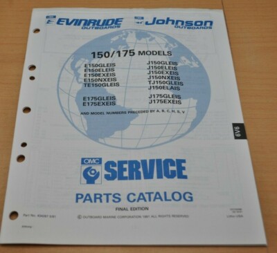 OMC Evinrude 150/175 E J Models  Boots Motor  Parts Book Ersatzteilliste 1991