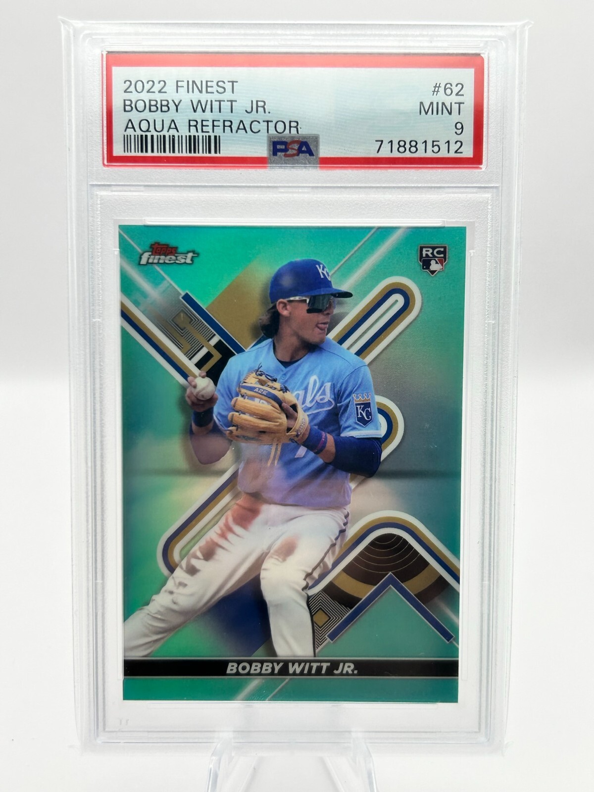 BOBBY WITT JR 2022 TOPPS FINEST AQUA REFRACTOR 82/199 PSA 9 #62 JC