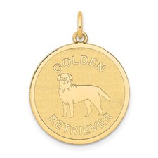 14k Yellow Gold Golden Retriever Disc Charm Pendant L-1.03 Inch, W-0.79 Inch