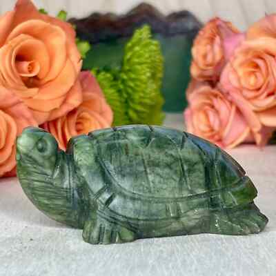 #ad Green Jade Turtle Carved Crystal Turtle Christmas Gift Tortuga Figurine $14.01