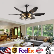 48" Ceiling Fan Light Kit Retractable Modern LED Chandelier w Remote APP Control