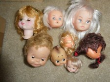 Lot of 8 Vintage 1960s 70s Vinyl Girl Character Doll Heads 2-3.5" Tall