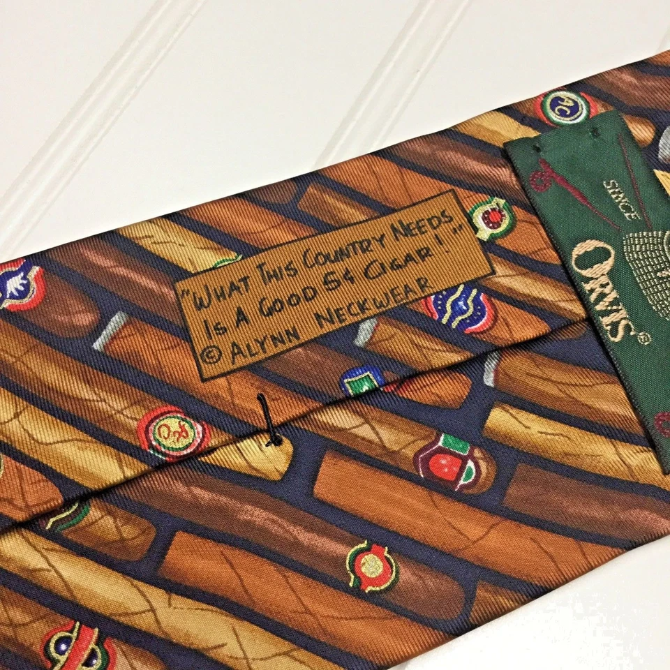 Corbata de seda Orvis para hombre con corbata de cigarros multicolor ¡única! Novedad Nuevo con Etiquetas Foto 4 de 4