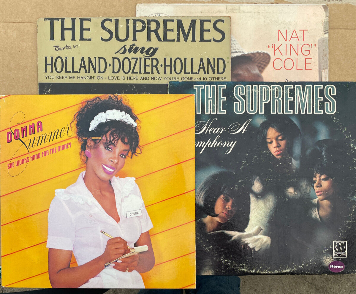 4 - Vinyl Records Lot Donna Summer, The Supremes (Qty 2) & Nat King Cole-image