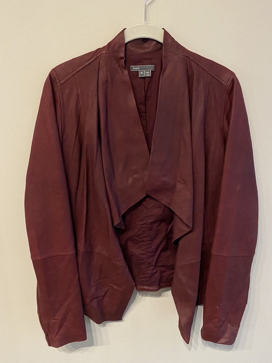VINCE Goat Leather Red Draped Open Front Jacket M Medium $1095 | eBay