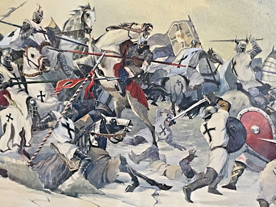 Battle Of Lake Peipus On The Ice 1242 Large Watercolor Painting Russia Estate