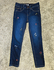 Wonder Nation Girls Jegging Jeans M Dark Wash Floral Embroidered