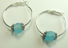 Turquoise Sea Glass Hoop Earrings Handmade Jewelry