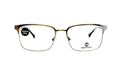 EYECROXX Matte Gunmetal Square Metal  Eyeglasses Super Flexible Hinges EC542M C4