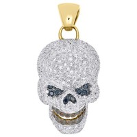 JFL 10K Gelbgold Diamant Pave Charm Totenkopf AnhäNger 3.17 CT 1.8 Zoll
