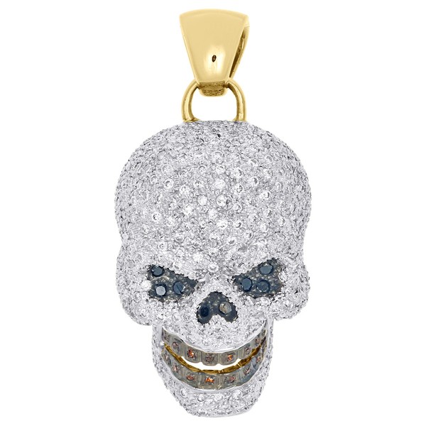 JFL 10K Gelbgold Diamant Pave Charm Totenkopf AnhäNger 3.17 CT 1.8 Zoll-image
