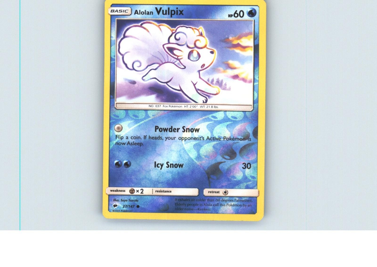 Alolan Vulpix 27/147 Common Burning Shadows Pokemon Reverse Holo Near Mint