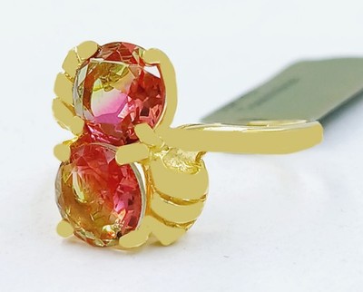 LAB CREATED 3,68 kt TURMALIN RING 10 K MASSIV GELBGOLD - NEU MIT ETIKETT - HERGESTELLT IN USA