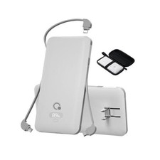 10000mAh Portable Charger with Built-in Cables and AC Wall Plug, USB off-White