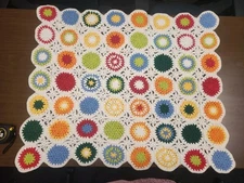 Handmade Crocheted Granny Circle Stroller Bassinet Baby Lap Blanket 100% Cotton