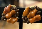 Vintage Miriam Haskell Art Glass Bead Clip On Earrings Brass Filigree Adjustable