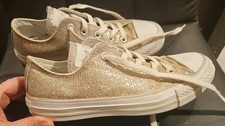Converse All Star Silver Sequin Sparkle Sz 6 Women's Low Top Sneakers