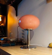 Lampe en verre Bonbon rose - variateur - métal - art déco style vintage - Neuve