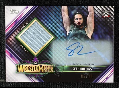 2019 Topps WWE Road to Wrestlemania Mat Relics 34 5/10 Seth Rollins Auto 06st