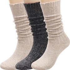 3 Pairs Women Winter Wool Cable Knit Crew Knee High Acrylic Blend Color A25
