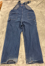 Vtg Dickies Denim Bib Overalls Mens 50x32 Blue Workwear Carpenter DISTRESSED USA