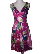 Suzi Chin for Maggy Boutique Floral Ruched Dress Size 2 Pink Purple