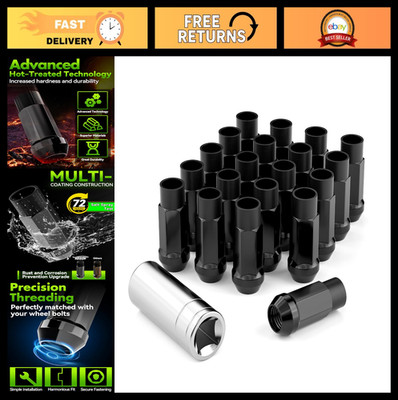 20PCS M12x1.5 Black Bulge Acorn Lug Nuts - 60 Conical Seat, 50mm Height, Spline
