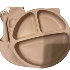 Silicone Set 4PC Baby Toddler W/Suction Plate, bib, spork & spoon. Pick a color