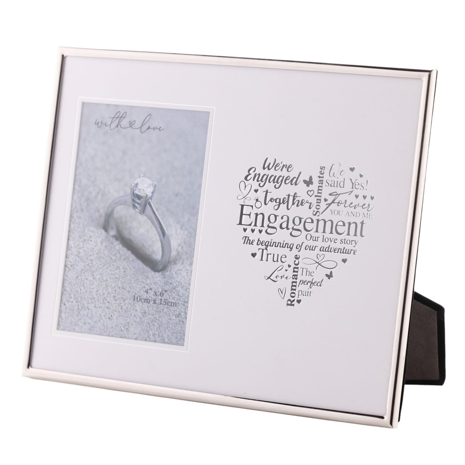 With Love Silver Heart Frame 4"" X 6"" Engagement Decorative Plaques & Signs - Image 2