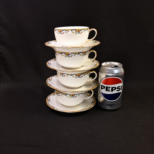 Limoges Vignaud 4 Cups & Saucers The Meuse Red Yellow Blue Gold 1911-1920 - Picture 24 of 24