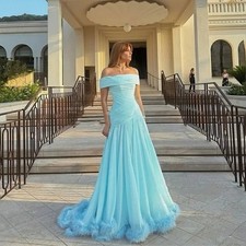 Off Shoulder Evening Dresses Gorgeous Prom Gown with Feather Luxury Party Gowns