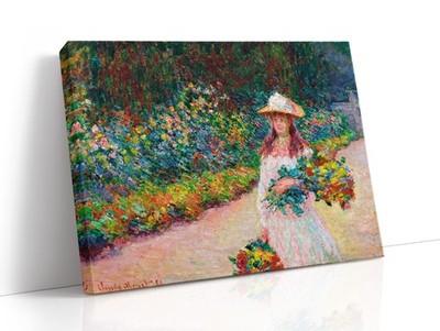 canvas art print giclée or poster - pillow jeune fille dans le jardin de giverny