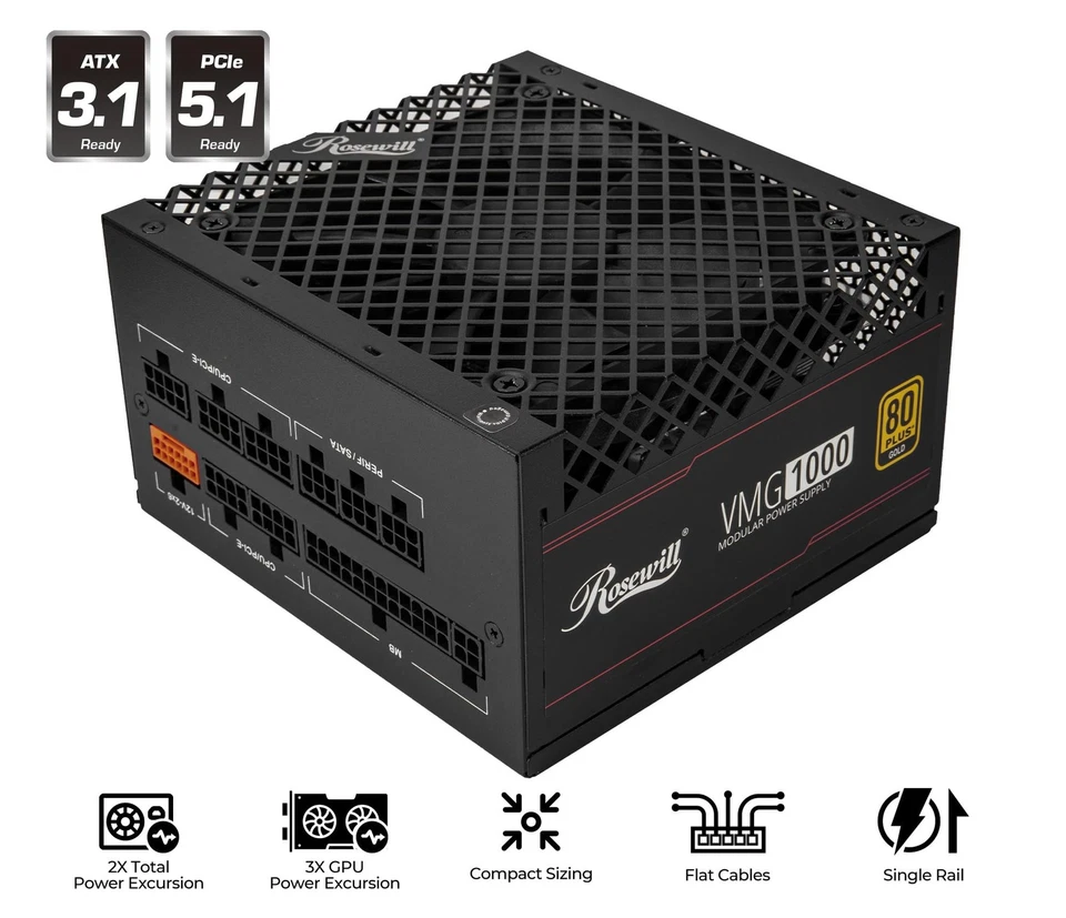 VMG 1000W 80+ Gold, ATX 3.0 & 3.1 Compatible, Full Modular Low-Noise Power Su... - Image 2 of 4