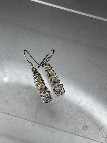 Orecchini pendenti multipietra vera in argento sterling 925 topazio - Foto 3 di 4